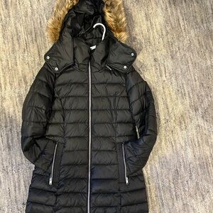 Marc New York Black Quilted Hooded Puffer with Faux Fur Trim